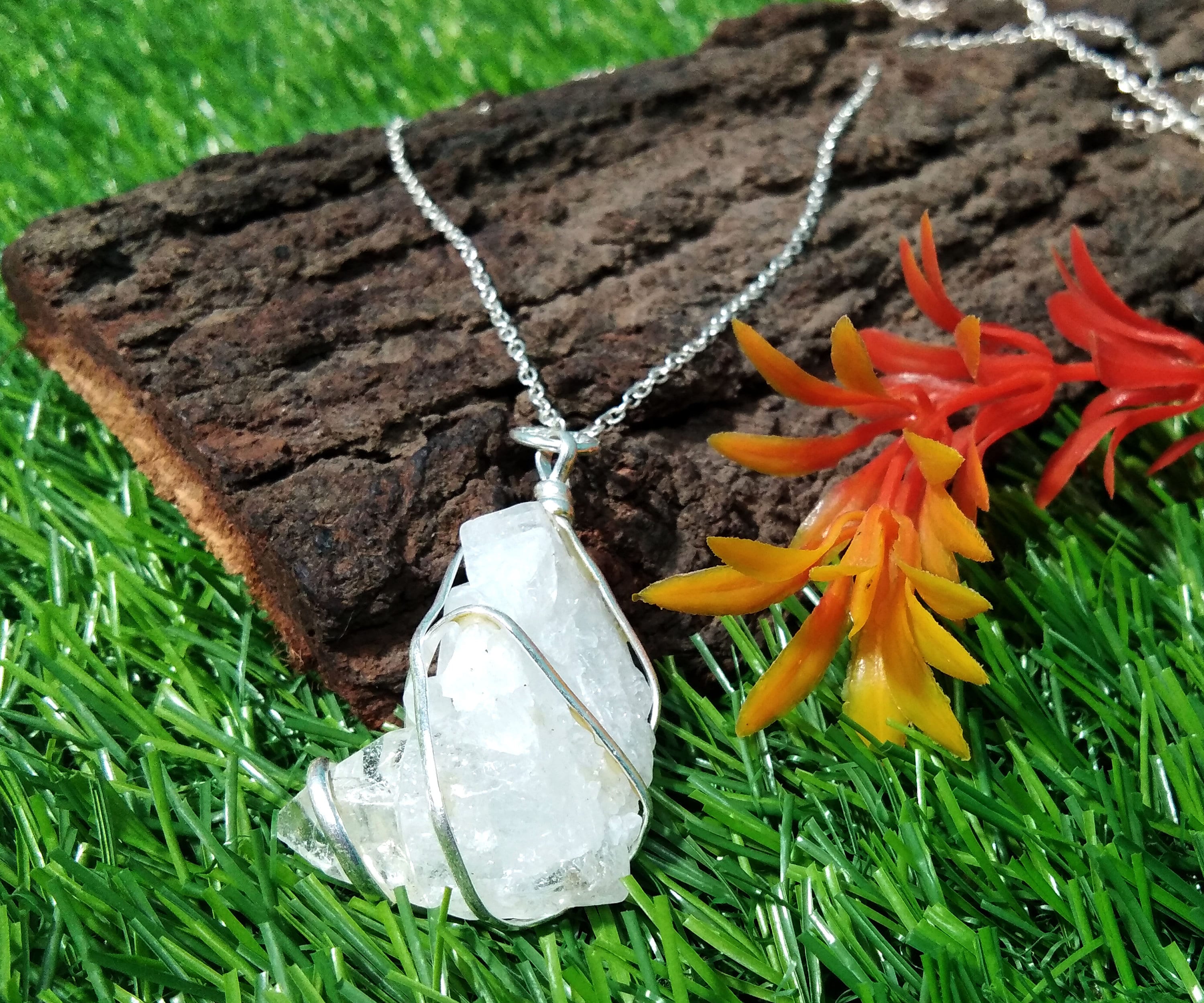 Rock Crystal Quartz Pendants Chain Necklace, 100% Natural Crystal Quartz Raw Pendant With 925 Silver Handmade Jewelry Gift For Girls & Women